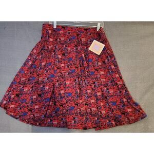 LuLaRoe Madison Skirt Women's Size 3XL Red Blue‎ Pleated Pockets Stretch NWT